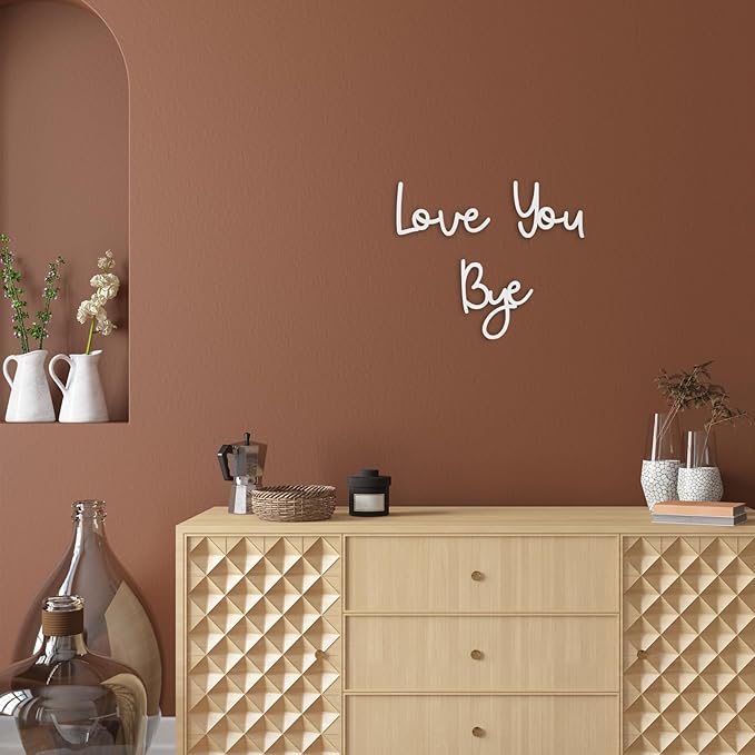Dripykiaa LOVE YOU BYE Wood Sign Home Decor Boho Decor 21.6” Wood Grain Wall Decor Express Love and Warm for Your Family Lovers Wall Art Gift Hallway Entryway Door For Home - White