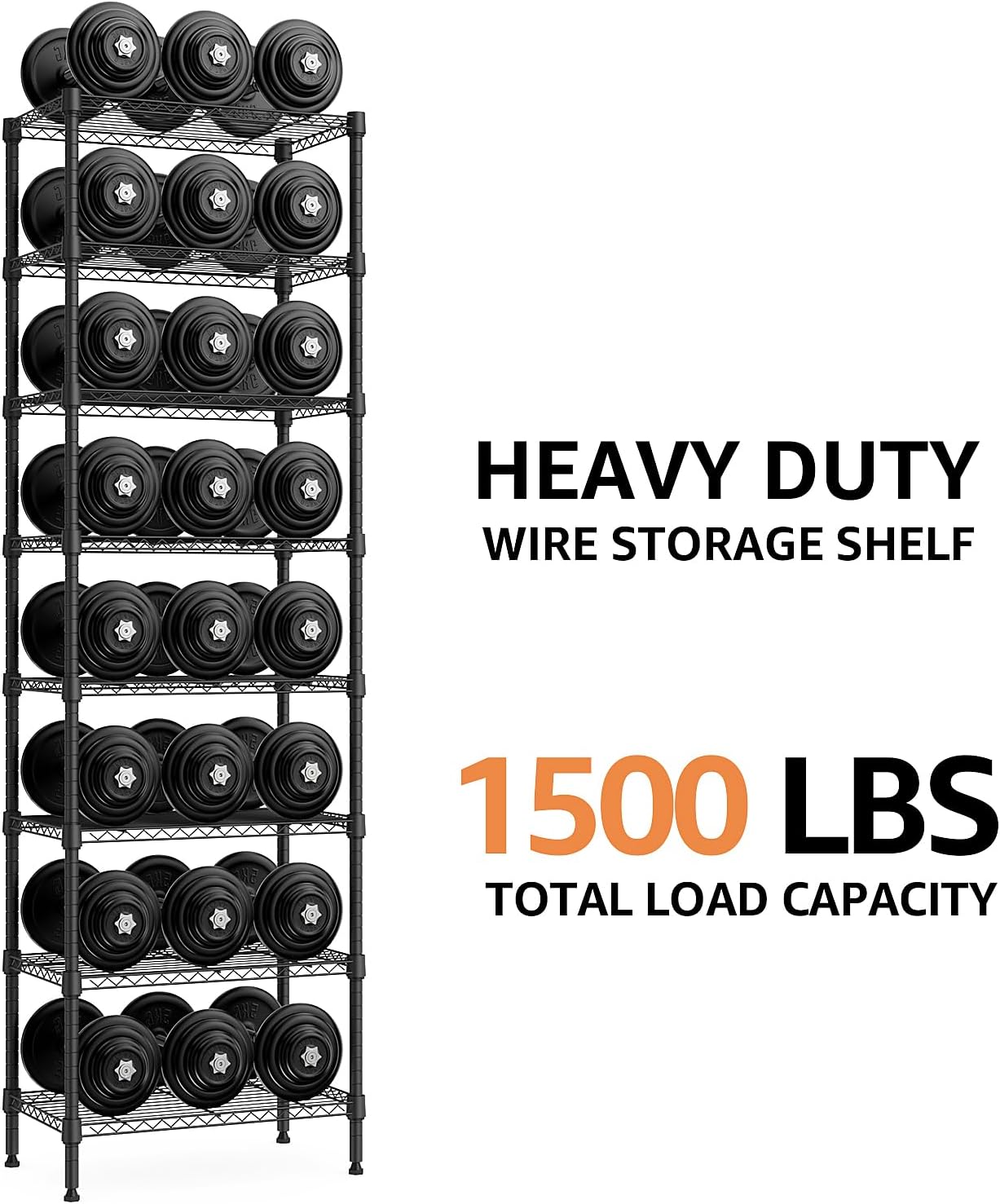 8 Tier 2000 lbs Storage Rack Metal Wire Shelving Unit, Storage Standing Shelf Organizer for Laundry Bathroom Kitchen Pantry Closet Garage Basement Utility Room, Black 13.8" D x 23.6" W x 79.5" H - NestledHome