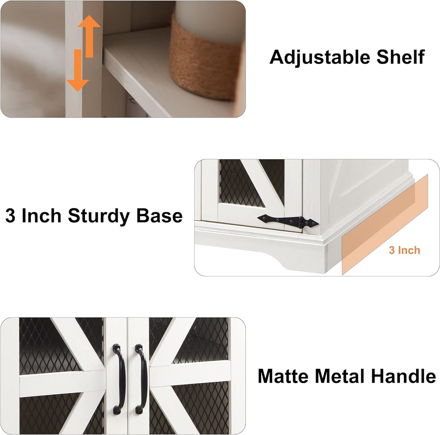 JXQTLINGMU Farmhouse End Table, 24" Large Sofa Side Table with Charging Station, Mesh Barn Door, and Adjustable Storage Shelf, Rustic Wood Square Nightstand for Living Room, Bedroom, Office, White (사본) (사본)