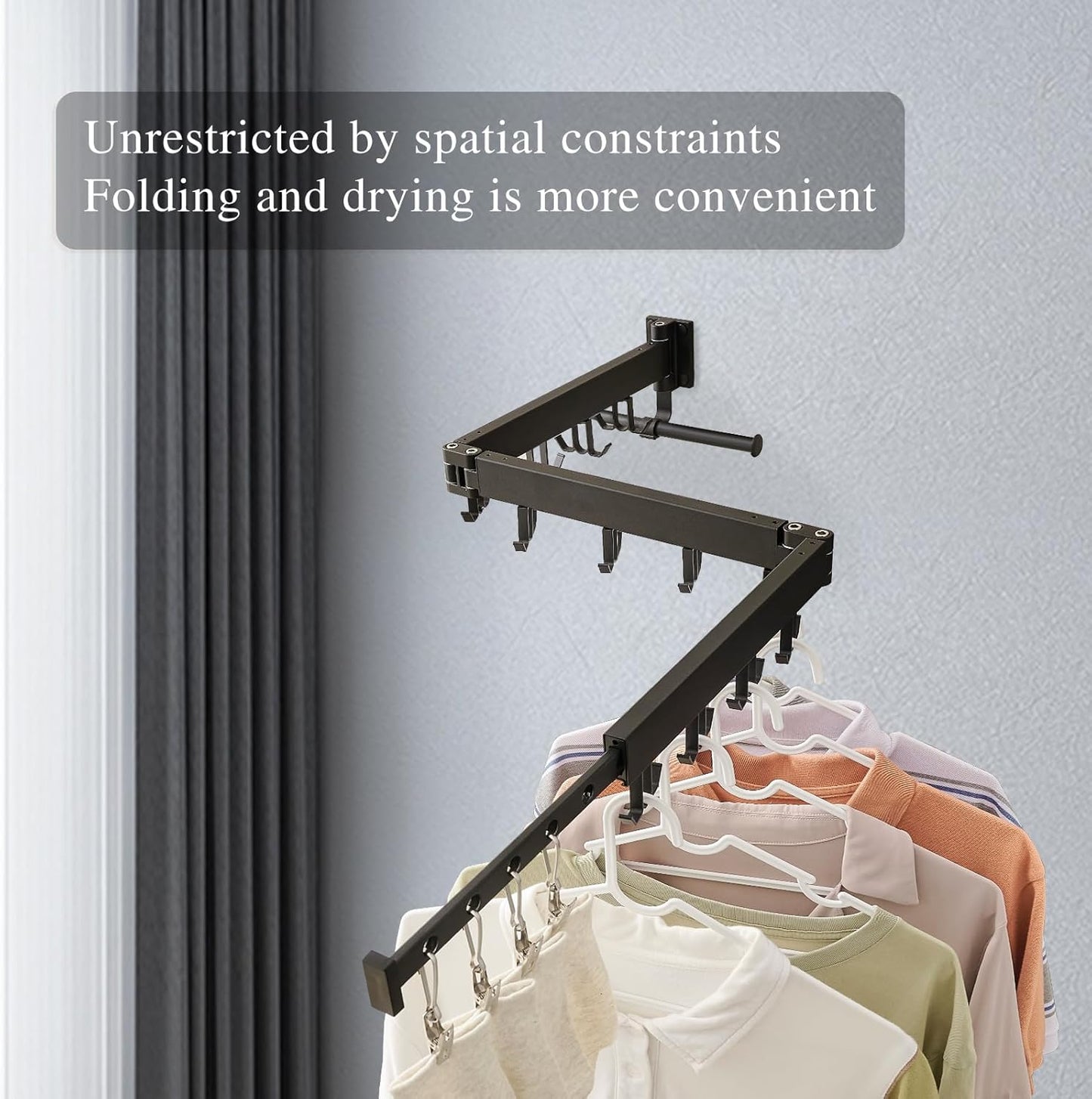 Wall Mounted Clothes Drying Rack,Drying Rack Clothing Wall Mount with Foldable Features(Tri-Fold),Space Saver,Wall Mounted Drying Rack for Laundry Balcony Bathroom (Black) - NestledHome