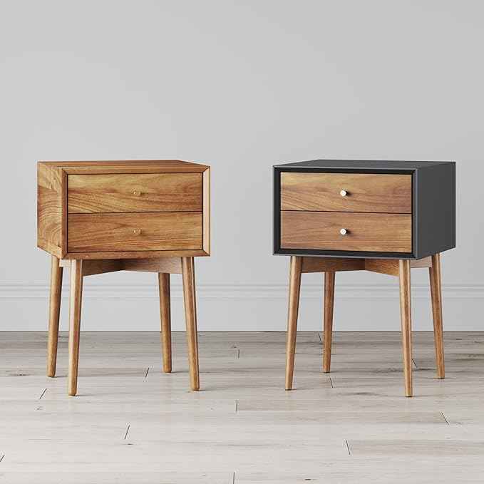 Nathan James Harper Modern Nightstand Side Accent or End Table with Storage Drawer, Set of 2, Oak Brown