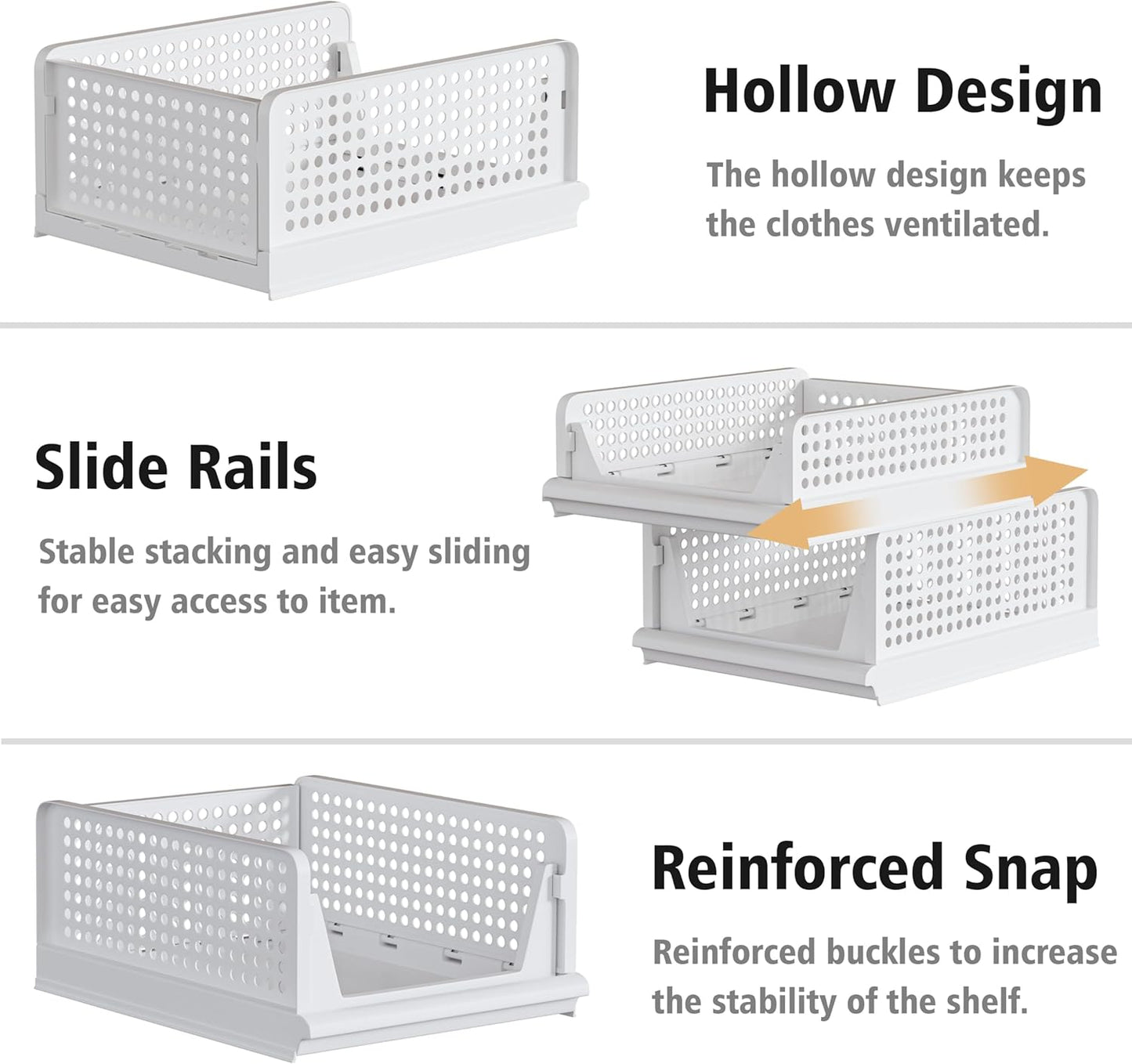 4 Pack Stackable Plastic Storage Basket Closet Organizer Bin Foldable Clothes Organizer Storage Drawer Shelf Container for Living Room Bathroom Kitchen Office (2L+2S) - NestledHome