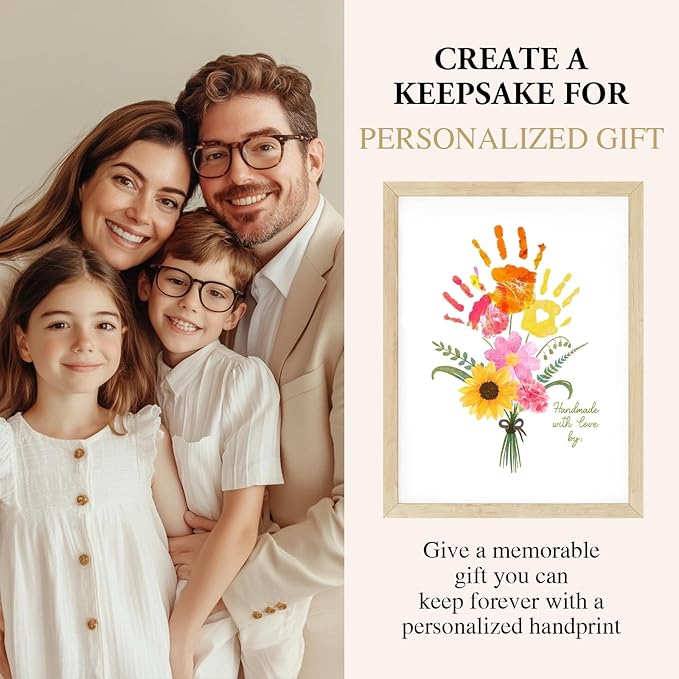 Physkoa Handprint Flower Kit with Frame – Kids Gifts for Mom or Grandma – DIY Family Keepsake Craft, Mother Daughter Activity, Birthday Present for Mom,Nana