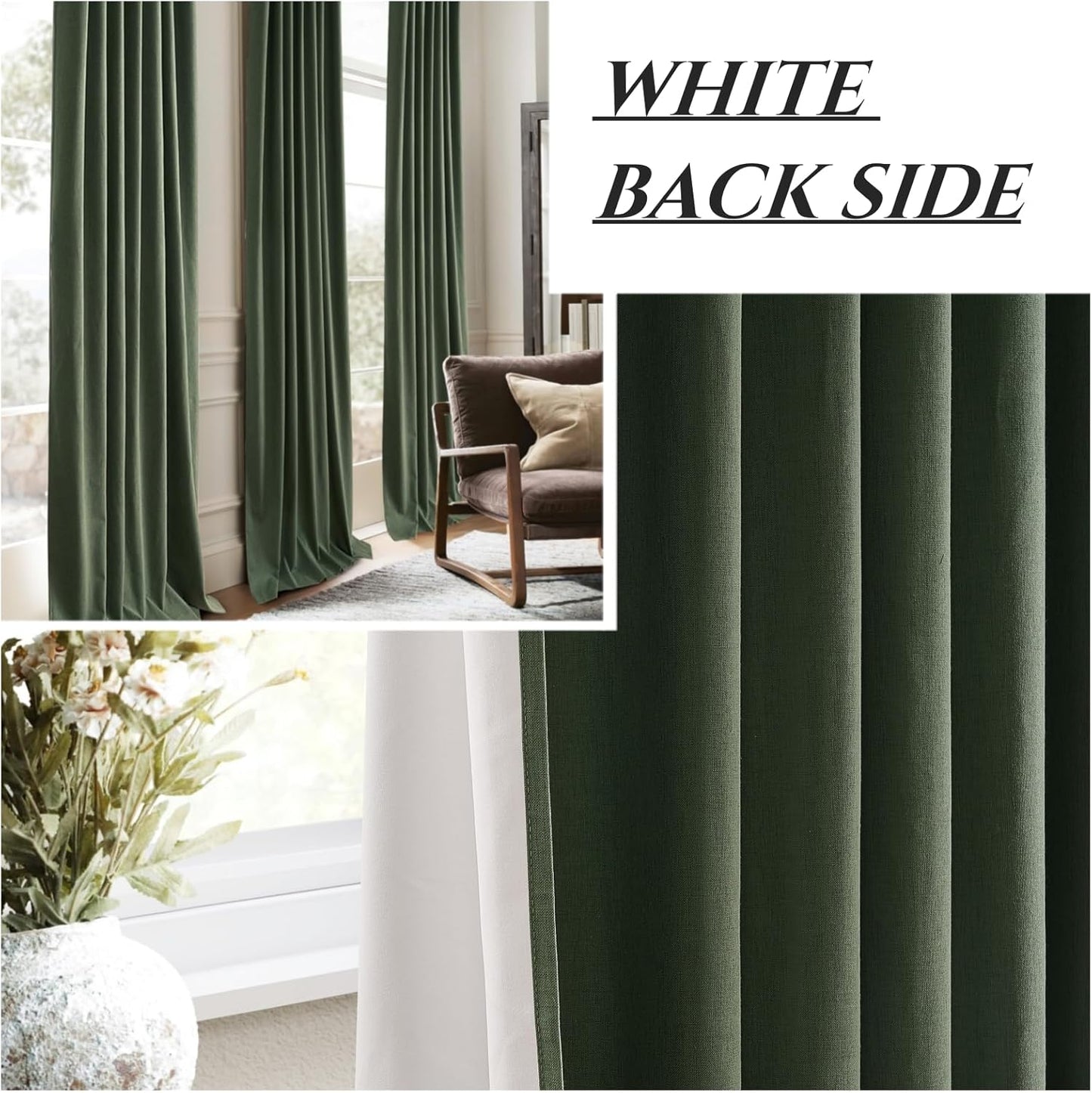 Decorative Blackout Curtains 95 Inches Long for Bedroom, Olive Green Pinch Pleated Textured Linen Blended Window Curtains 95 inch for Living Room Darkening Drapes with Hooks 2 Panels (40" Wx95 Lx2)