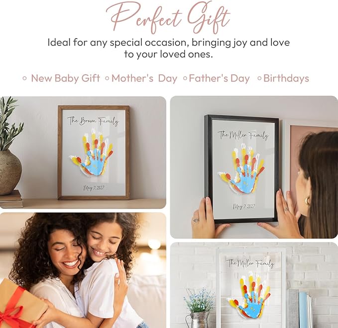 Kaciola Family Handprint Kit, DIY Newborn Keepsake Frame, Baby Hand and Footprint Kit, Unique New Baby Gift for Mothers Day Crafts Anniversary (Brown)