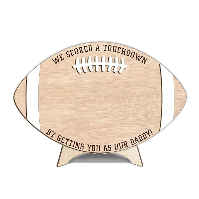 Custom Football Dad Gifts from Baby Handprint Sign, Baby First Fathers Day Wooden Keepsake for Football Daddy, DIY Hands Down Gift for Football Lovers Dad from Kids Art Craft Plaque, Birthday Dad Gift