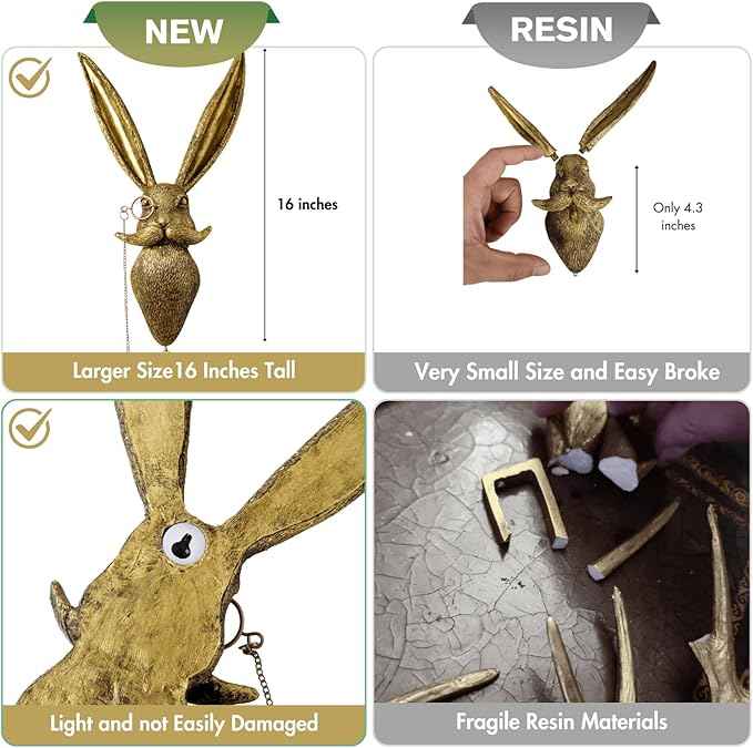 montresor Animal Head Wall Art Sculptures PU Foam Material (NOT RESIN) 16 inchs Gold Rabbit Wall Decor Art for Whimsigoth Home Wall Decor Lightweight Accent Wall Hanging Room Decor