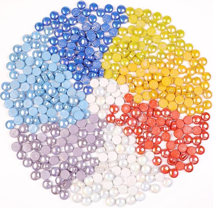 12mm Round Mosaic Tiles for Crafts, 200g Iridescent Recycled Glass Mosaic Pieces for Art Supplies, DIY Mosaic Making Kit for Hobbies & Art (Irisident Mix)