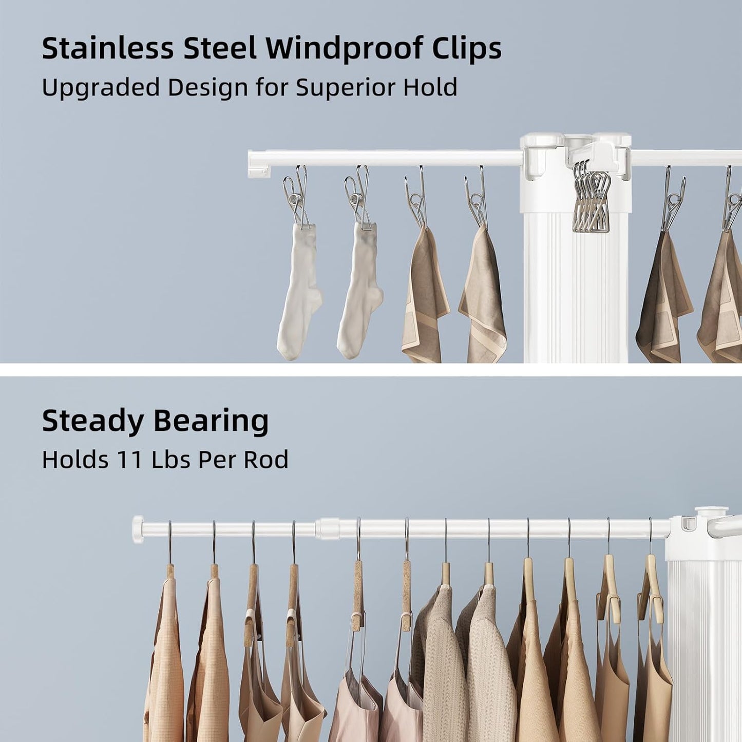 BIREN Clothes Drying Rack Foldable Extending Laundry Rack with 16 Clips Collapsible Clothing Rack Space-Saving Clothing Racks for Hanging Clothes, Indoor, Camping, Balcony, Outdoor - NestledHome