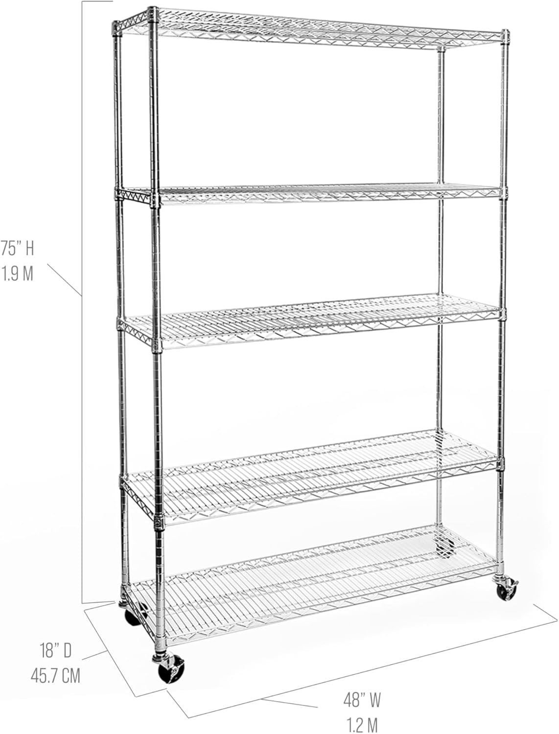 Seville Classics UltraDurable Heavy Duty NSF Solid Steel Wire Rack Storage Unit Organizer for Garage, Warehouse, Office, Restaurant, Classroom, Kitchen, 5-Tier Shelving, 48" W x 18" D - NestledHome