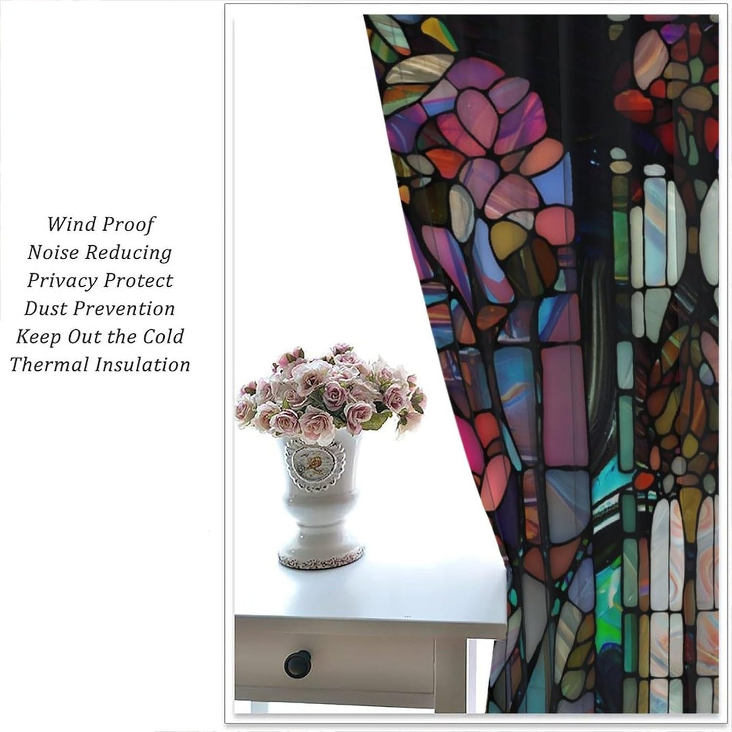 Stained Glass Curtains,Vintage Colorful Abstract Art Home Decor Drapes for Bedroom Living Room Kitchen Window Treatment 2 Panels Set Total Size 55" W X 63" L Inch