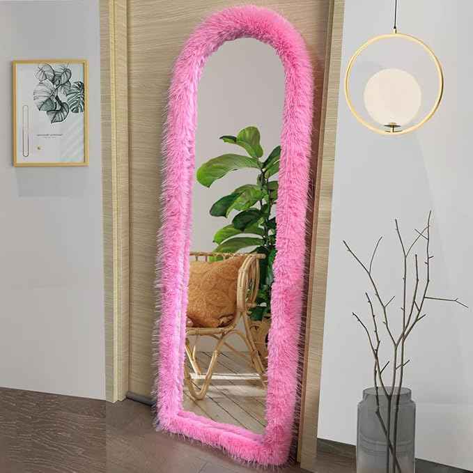 Fluffy Mirror Cover - 59"x16" Full Length Stretch Universal Ultra Soft Non-Slip Cover Warm Home Decor for Bedroom Cloakroom (White-Without Mirror, Suitable for 59"×16")