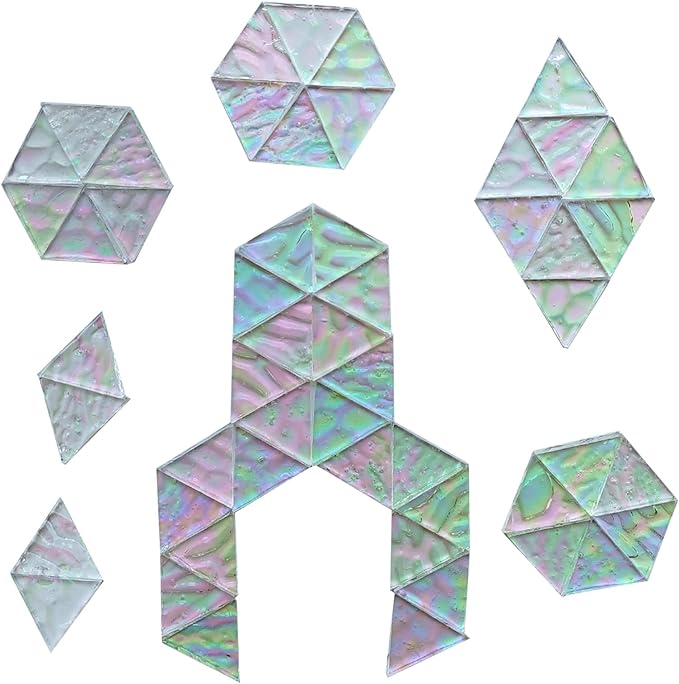 120 Pieces 1 Inch Triangles (White Clear Iridescent) Stained Glass for DIY Crafts, Precut Mosaic Tiles Bulk - Mosaic Kits, Windows, Art Projects - Stained Glass Pieces for Beginners