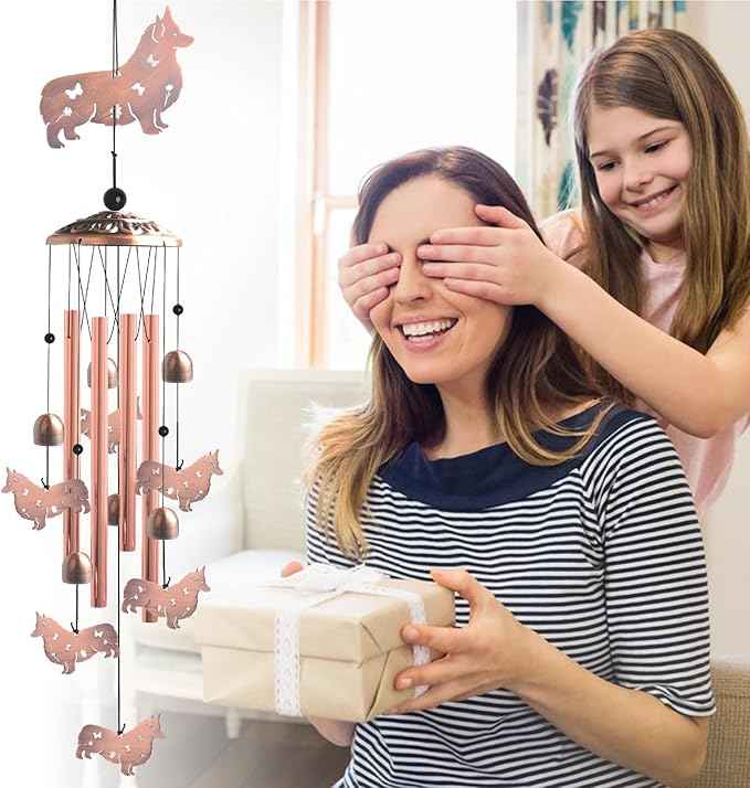 Handcrafted Dachshund Wind Chimes -Dog Gift for Women,Unique Outdoor Musical Decor for Garden,Patio & Nursery, Memorial Day Gifts for Mom/Wife/Daughter, Whimsical Yard Decorations with Soothing Tones