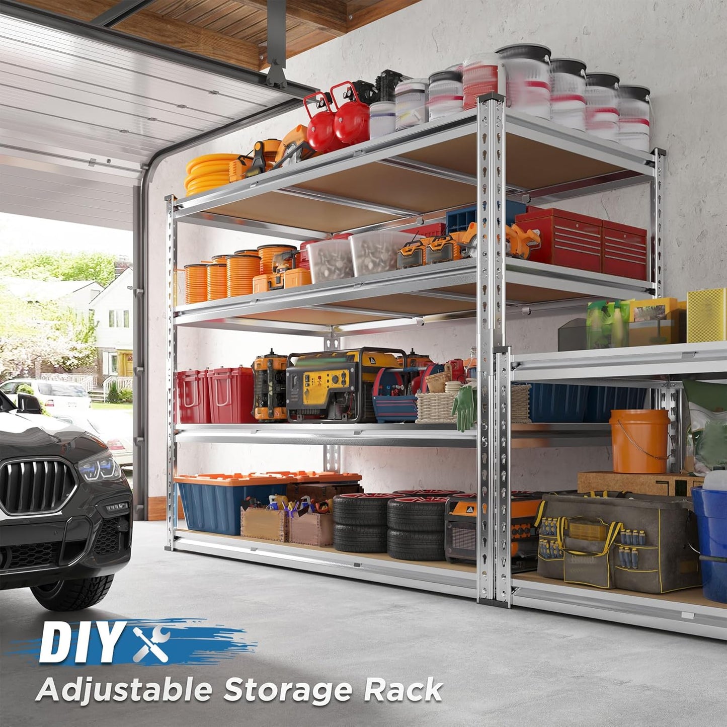 REIBII Garage Shelving, 4 Tier Storage Shelves Load 2550LBS, Adjustable Garage Shelving Heavy Duty, Metal Shelves Unit for Basement, Warehouse, 48" W x 60 "H x 24" D, Galvanized - NestledHome