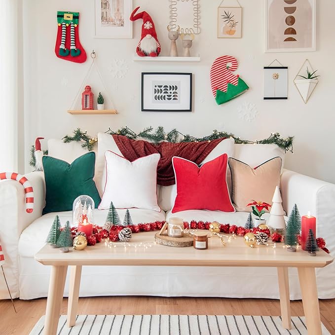 MONDAY MOOSE Christmas Decorative Throw Pillow Covers Cushion Cases, Set of 4 Soft Velvet Double-Sided Designs, Mix and Match for Home Decor, Pillow Inserts Not Included (22x22 inch, Red/Green)