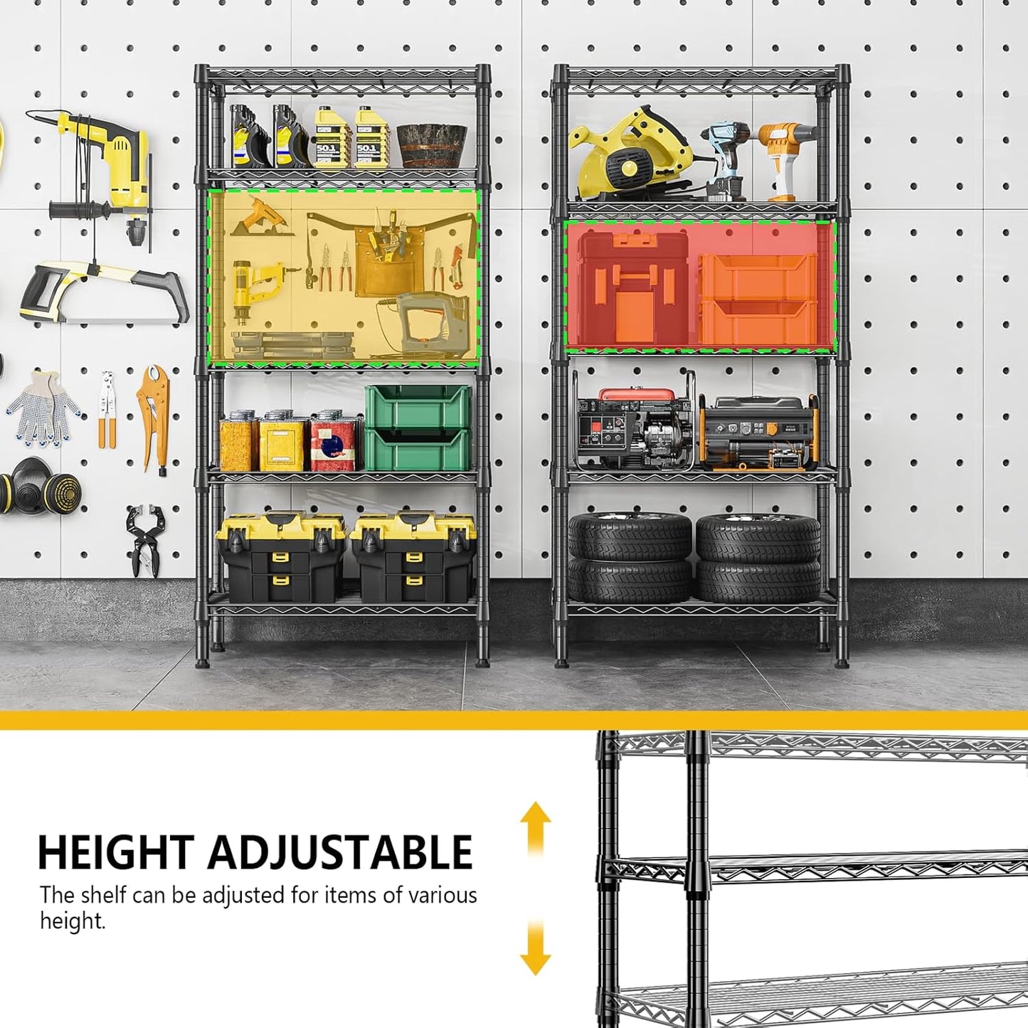 1250 lbs 5 Tier Shelf Metal Storage Shelves Shelving Wire Rack Heavy Duty Closet Organizers for Garage Kitchen Bathroom Laundry Black 13.8" D x 29.5" W x 59.5" H - NestledHome