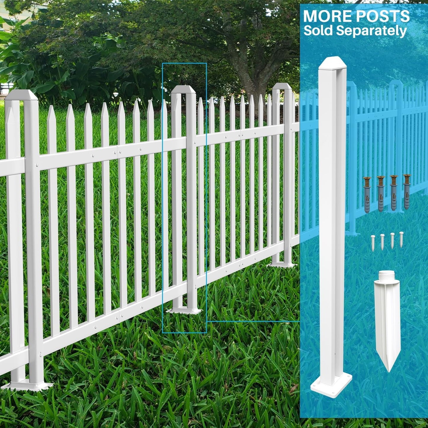 Patio 10 Sets Vinyl Picket Fence Panels 30" H x 84" W White PVC Decorative Fence for Front Yard Porch Patio Deck Pool Air Conditioner Fence Safety Dog Fence (34 Pickets, Straight)
