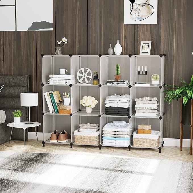 AWTATOS 8 Cube Storage Organizer, Closet Organizer Storage Shelf, Bookcase Bookshelf, DIY Stackable Storage Cubes Shelves for Closet, Bedroom, Home, Office, Translucent