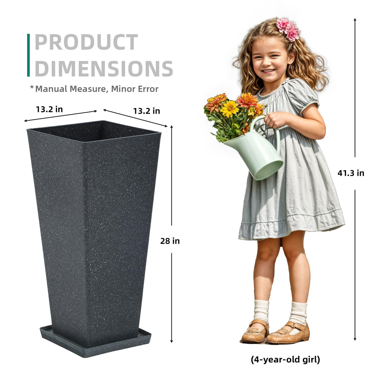 Autodaya 28" Plant Pots Tall Planters for Plants Outdoor Set of 2 with Tray (2 Count)