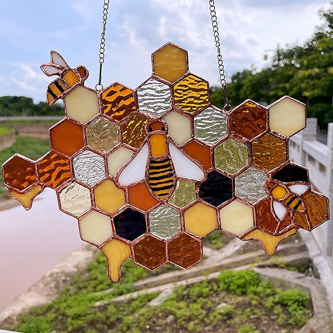 100 pcs Hexagon Transparent Stained Glass Pieces Mosaics Tiles for Crafts Bulk, Hand Precut Mosaic for Stained Glass Bee Honeycombs, Mosaic Kits for Adults