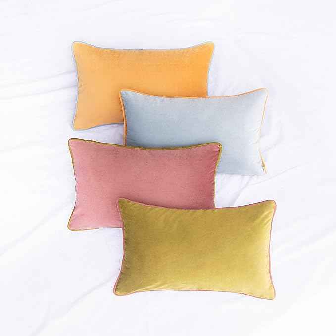 MONDAY MOOSE Decorative Throw Pillow Covers Cushion Cases, Set of 4 Soft Velvet Modern Double-Sided Designs, Mix and Match for Home Decor, Pillow Inserts Not Included (12x20 inch, Purple/Green)