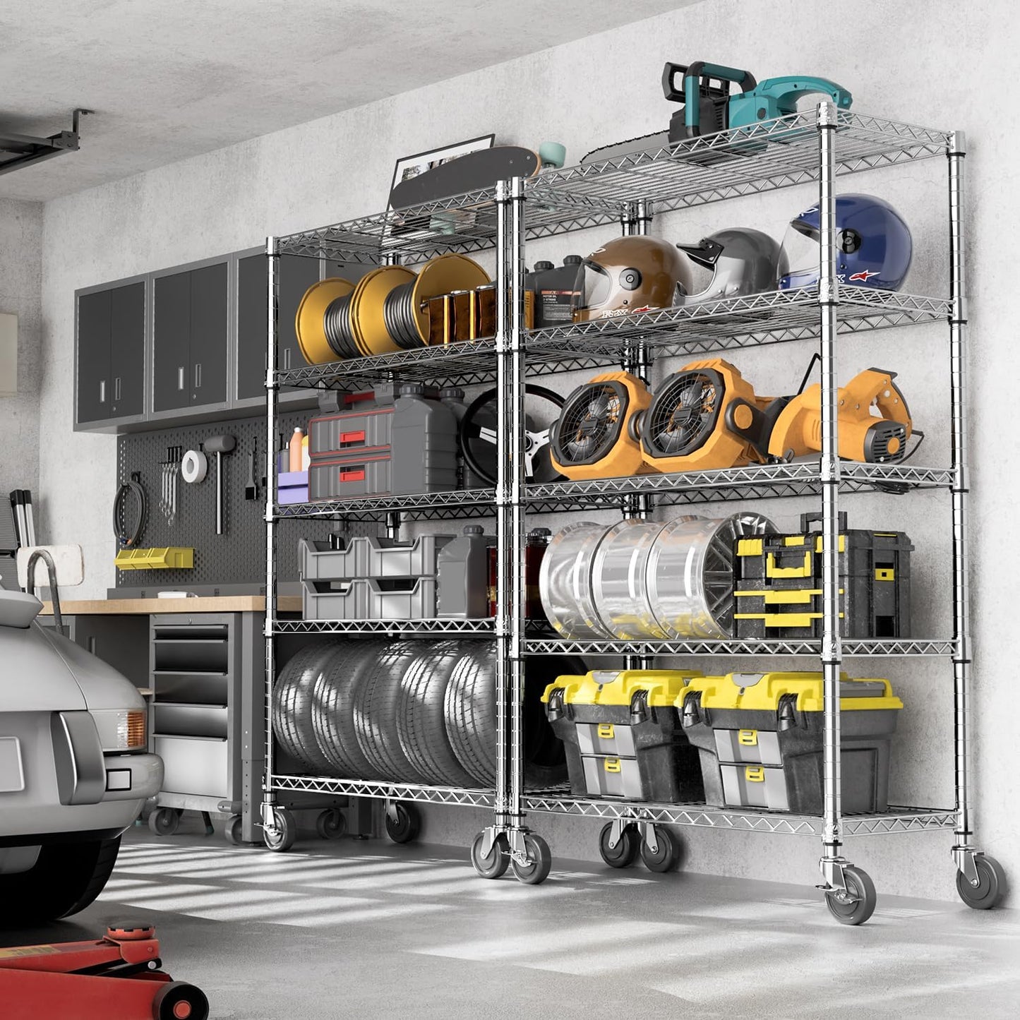 5-Shelf Storage Shelves,Wire Shelving Heavy Duty Metal Storage Shelving Unit Adjustable Garage Shelving Rack Pantry Kitchen (Chrome, 5 Tier,17.7" D x 47.2" W x 76.7" H) - NestledHome