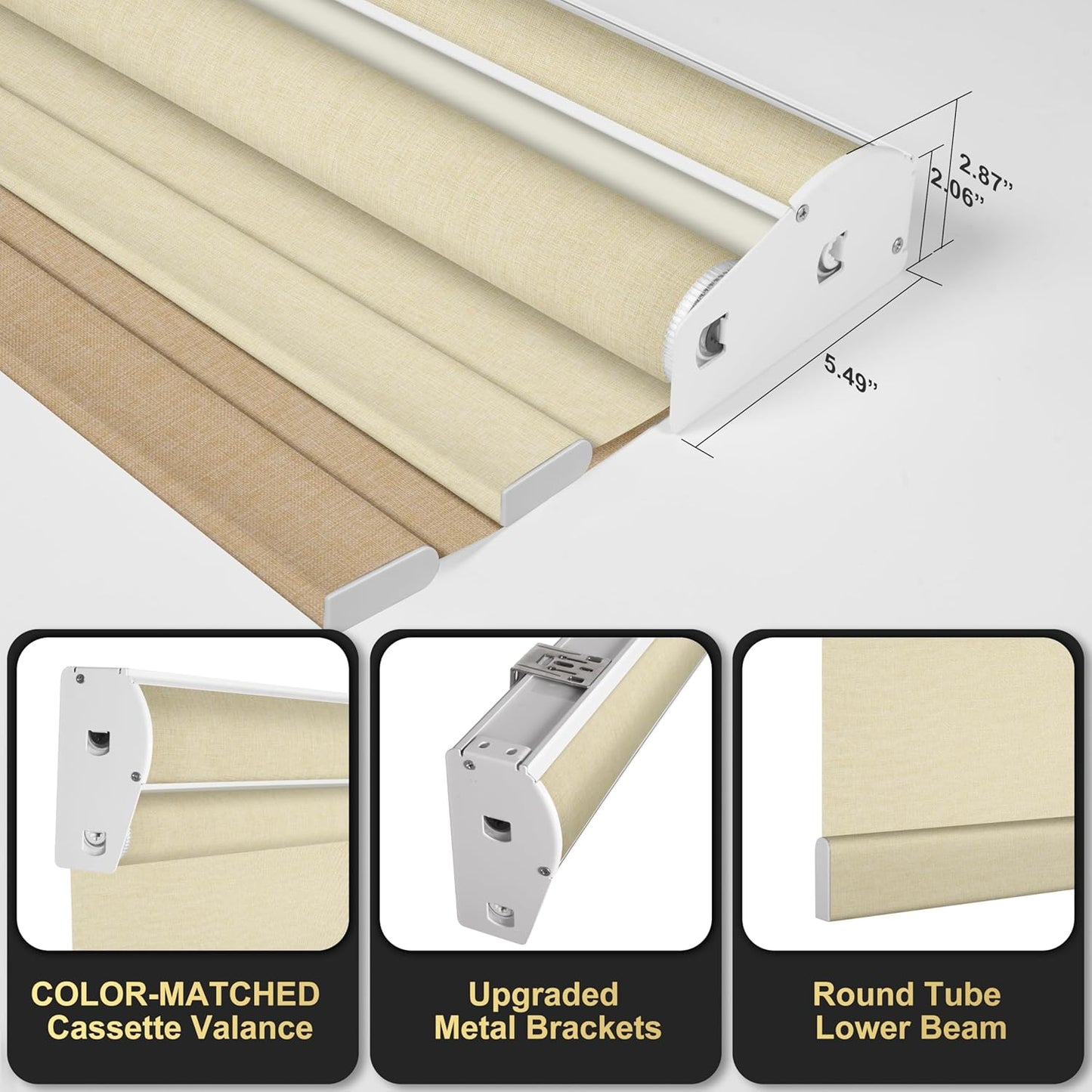 BERISSA Cordless Dual Roller Shades with Cassette Valance,Double Window Shades Blackout and Light Filtering Shades,Day and Night Roller Shades for Home Office Door.Linen Beige.33 W x 56" H