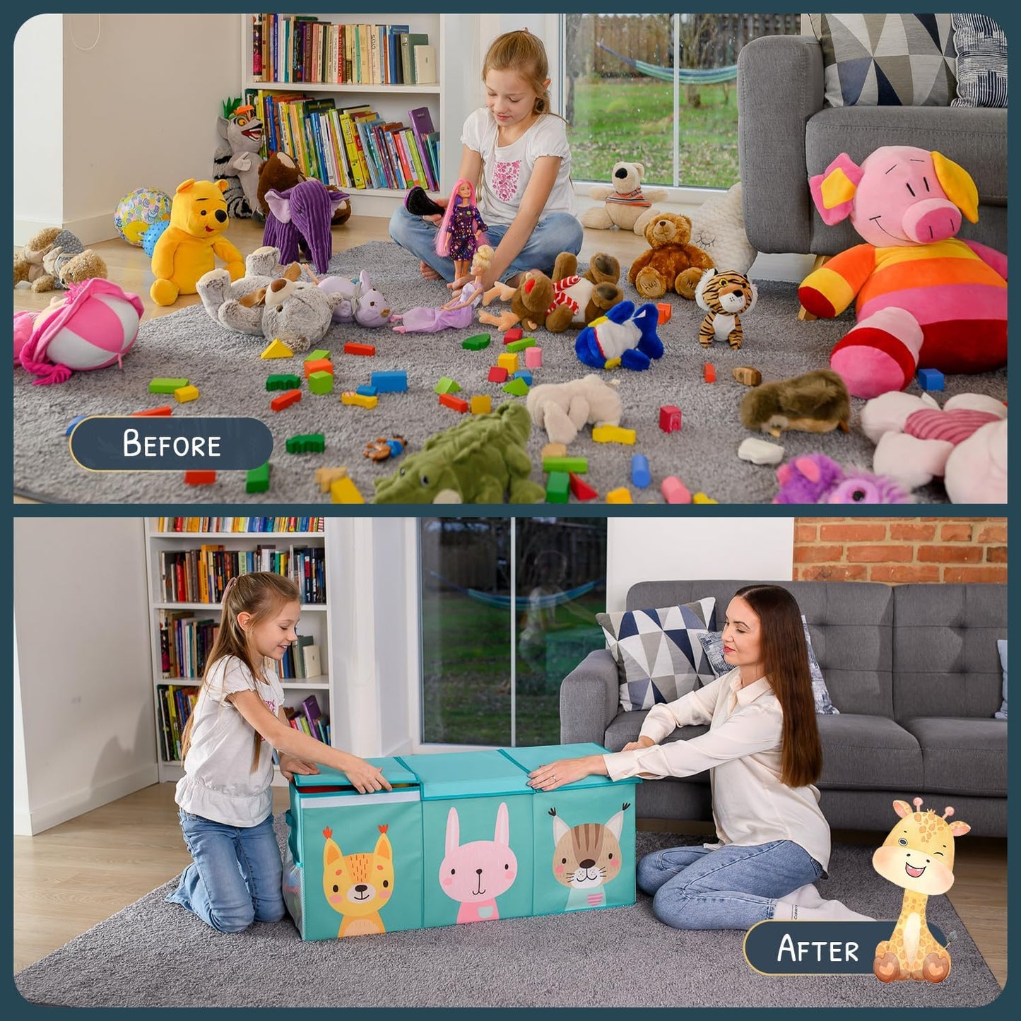 Extra Large Toy Storage Organizer with Lid - Sturdy, Collapsible Toy Chest Storage Box with Cute Design - Toys Bin with Dividers for Kids, Boys, Girls, Nursery, Bedroom, Play room 37"x16"x14" - NestledHome