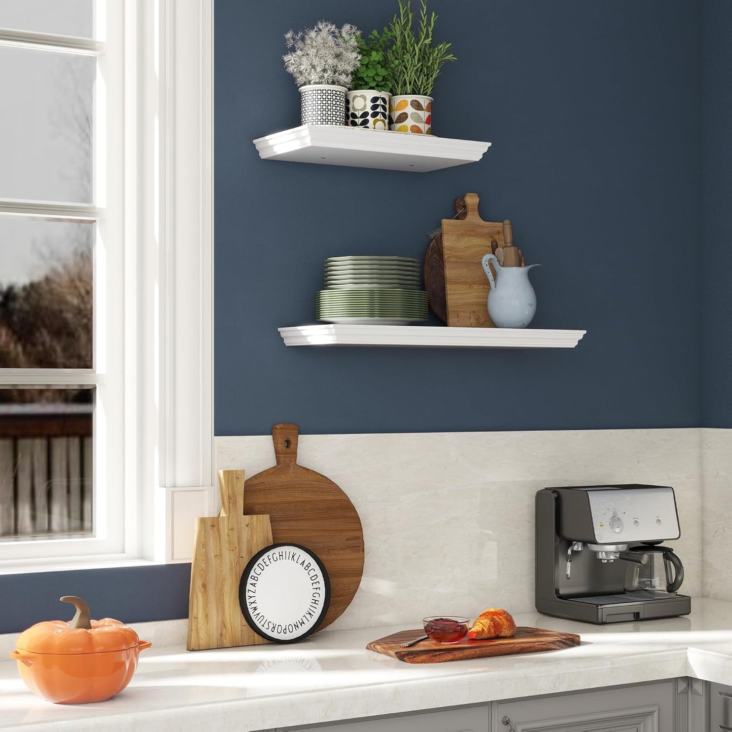 Floating Shelves for Wall, 16 Inch Wall Mounted White Hanging Shelf for Kitchen, Living Room, Office, Bedroom, Bathroom, Retro Vintage Wood Bookshelf for House Decor - NestledHome