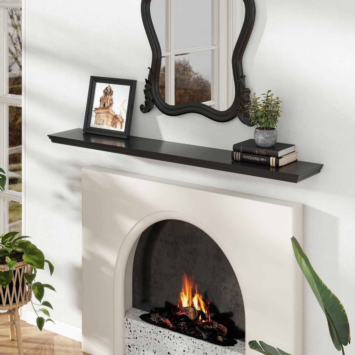 Floating Shelves for Wall, 55 Inch Long Wall Mounted Black Hanging Shelf for Kitchen, Living Room, Office, Bedroom, Bathroom, Retro Vintage Wood Bookshelf for House Decor - NestledHome