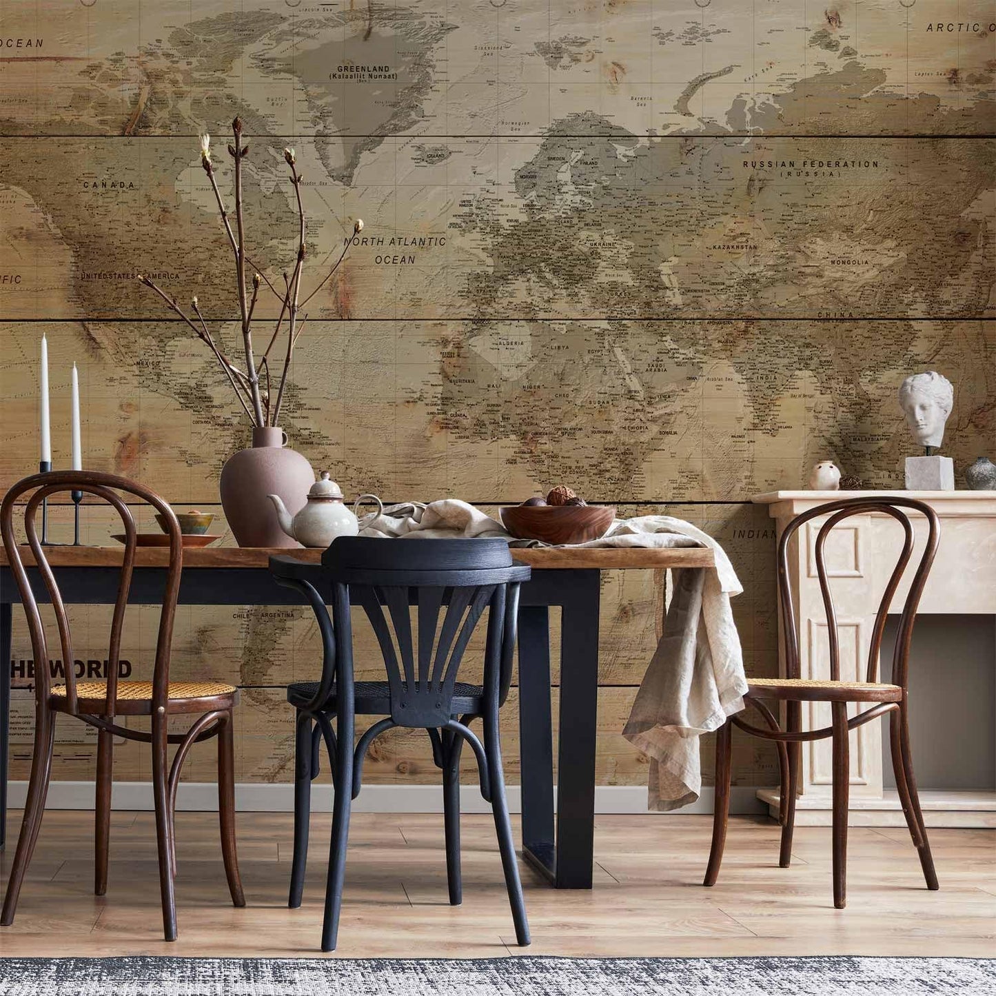 artgeist Wall Mural World Map 193x138 in - XXL Peel and Stick Self-Adhesive Wallpaper Removable Large Sticker Foil Wall Decor Print Picture Image Design Map of The World k-A-0218-a-a