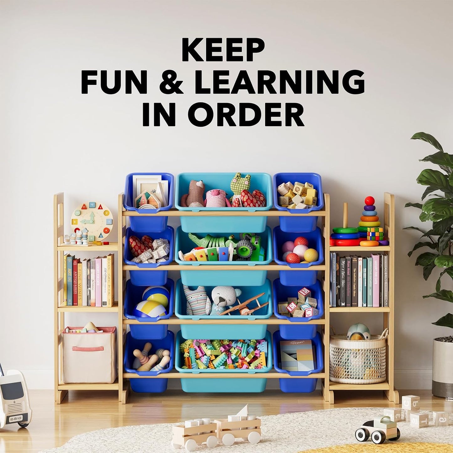 SpaceAid Toy Storage Organizer with 6 Shelves and 12 Bins, Toy Organizers Storage Bookshelf, Kids Bin Shelf Toys Box Bookcase for Bedroom Playroom Organization Room Decor, Blue and Navy Blue - NestledHome