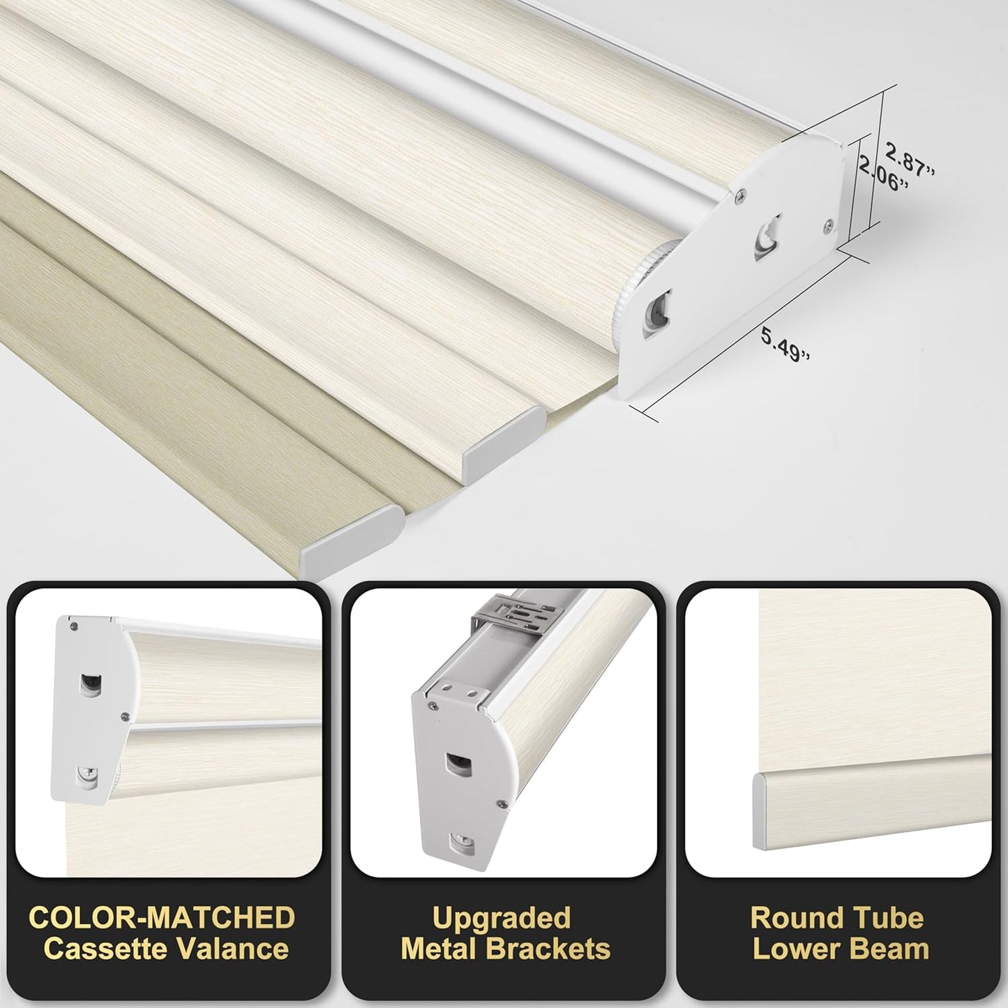 BERISSA Cordless Dual Roller Shades With Cassette Valance, Blackout and Light Filtering, Day and Night for Home Office Door - Striped Jacquard Beige, 52 W x 86" H