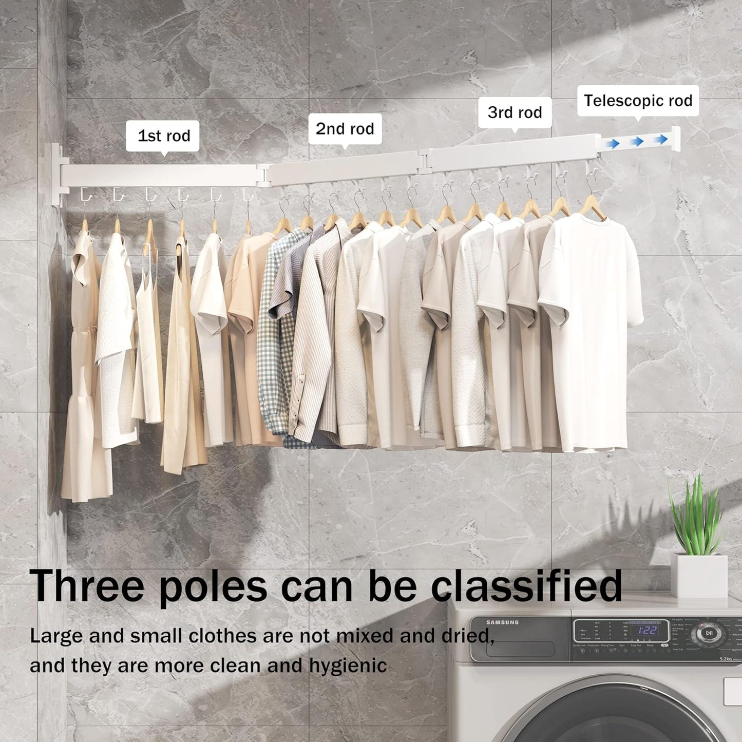 Clothes Drying Rack Wall Mounted,Drying Rack Clothing,Laundry Drying Rack Wall Mount,Collapsible Drying Racks for Laundry,Retractable,Foldable,Clothes Hanger Rack,Clothes Dryer Rack,White Color - NestledHome