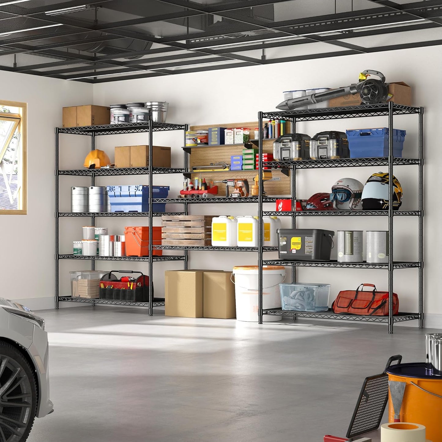5 Tier Storage Shelves 71"H Wire Shelving Adjustable Metal Shelving,1000LBS Pantry Shelves Sturdy Steel Wire Shelf for Kitchen School Pantry Garage Warehouse ,71"H X35.5"W X13.8"D, Black,2P - NestledHome