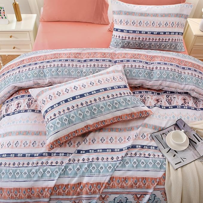 MUXHOMO Boho Pink Full Comforter Set, Elegant Floral Print Bed in a Bag 7 Pieces, Ultra Soft & Breathable Reversible Botanical Pattern Bedding Set with Comforter, Sheets, Pillowcases, and Shams