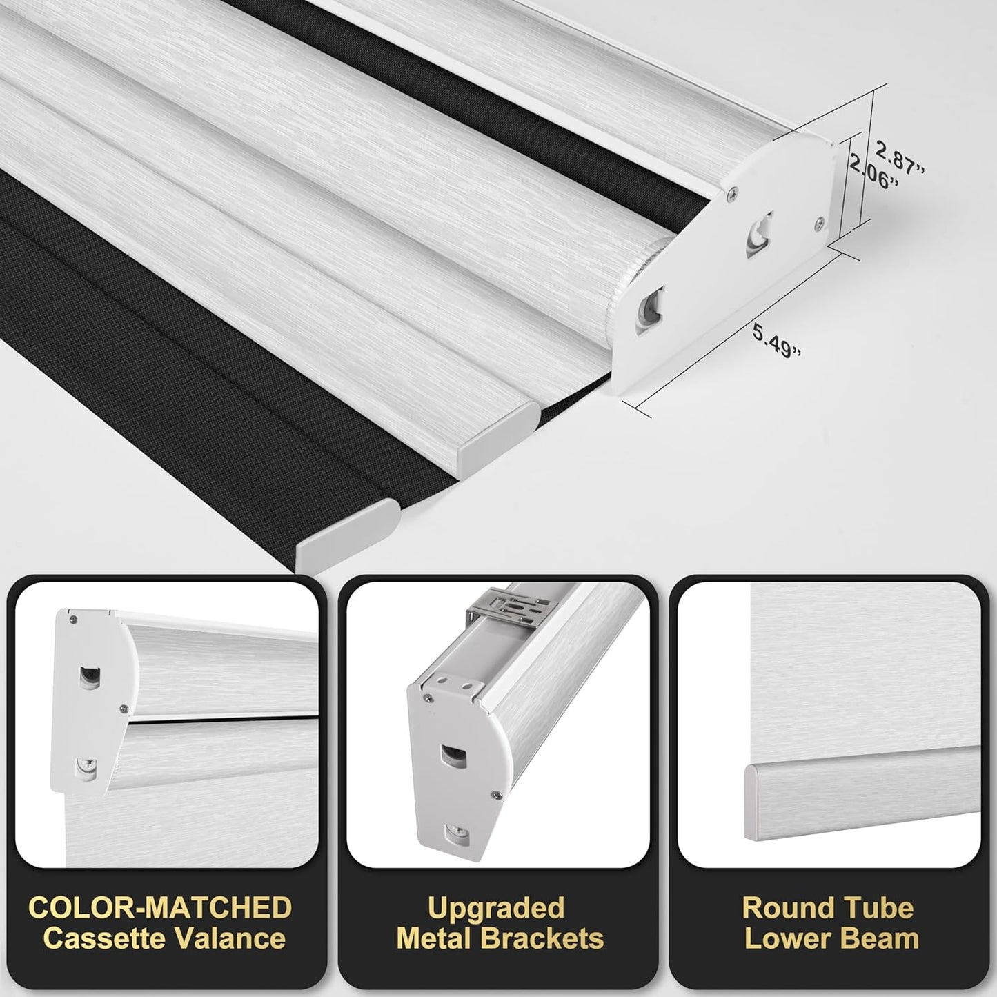 BERISSA Cordless Dual Roller Shades with Cassette Valance,Double Window Shades Blackout and Light Filtering Shades,Day and Night Roller Shades for Home Office Door.Linen Black and White.28 W x 36" H