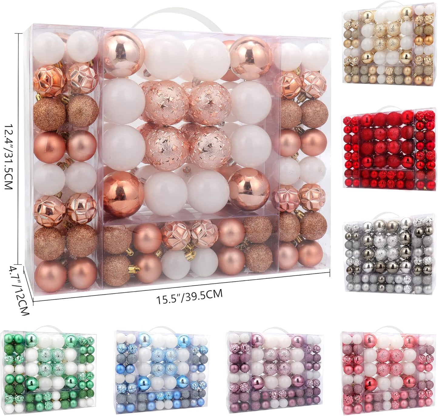 87ct Christmas Ball Ornaments Set Shatterproof Seasonal Hanging Decorations with Reusable Hand-held Gift Package for Xmas Tree Holiday Party and Home Decor, Rose Gold