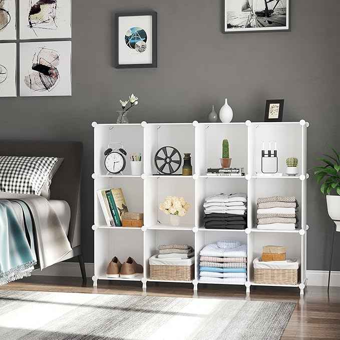 AWTATOS 8 Cube Storage Organizer, Closet Organizer Storage Shelf, Bookcase Bookshelf, DIY Stackable Storage Cubes Shelves for Closet, Bedroom, Home, Office, White