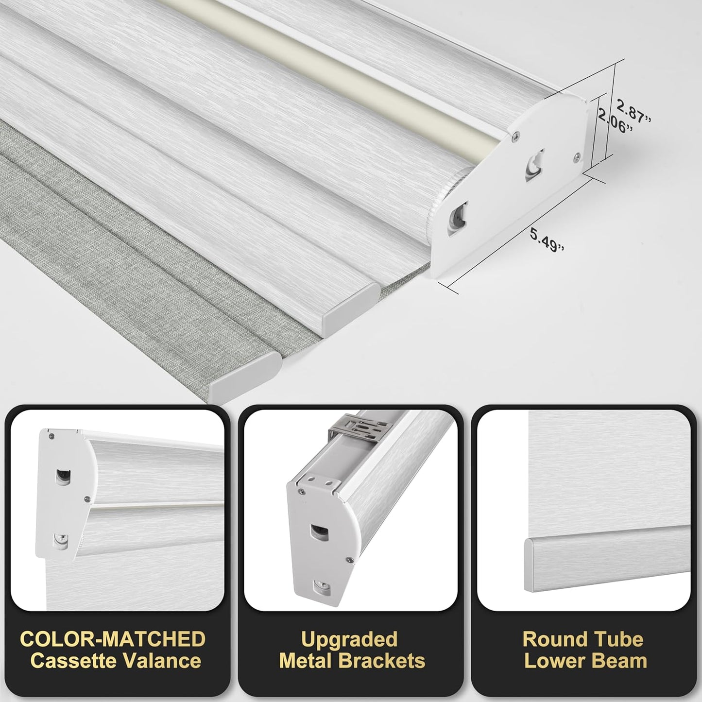 BERISSA Cordless Dual Roller Shades With Cassette Valance, Blackout and Light Filtering, Day and Night for Home Office Door - Linen Grey and White, 78 W x 80" H
