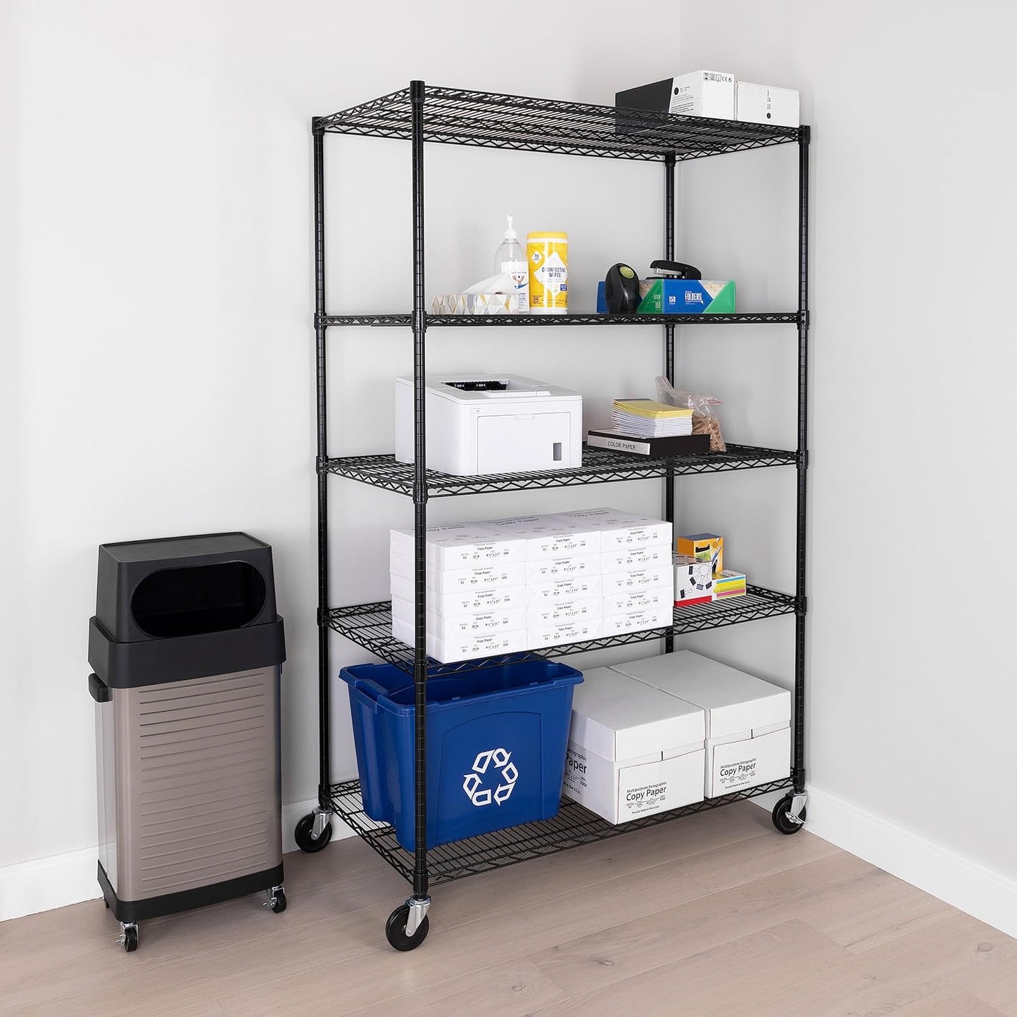 Seville Classics UltraDurable Heavy Duty NSF Solid Steel Wire Rack Storage Unit, Organizer for Garage, Warehouse, Office, Restaurant, Classroom, Kitchen, Black, 5-Tier Shelving, 48" W x 24" D - NestledHome