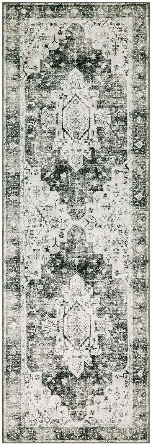 Moynesa Ultra-Thin Washable Runner Rug -2x6 Rug Runners for Hallways Non Slip Stain Resistance, Vintage Non Shedding Indoor Throw Carpet Runner for Bathroom Entry Door Kitchen Laundry Room, Grey