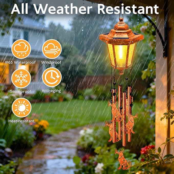 Large Solar Dog Wind Chimes, Gifts for Women Mom Grandma Wife Sister Daughter Neighbor Nana, Classic Bronze Wind Chimes With Wind Catcher, Solar Decor Lights For Outdoor Garden Patio Yard Porch Window