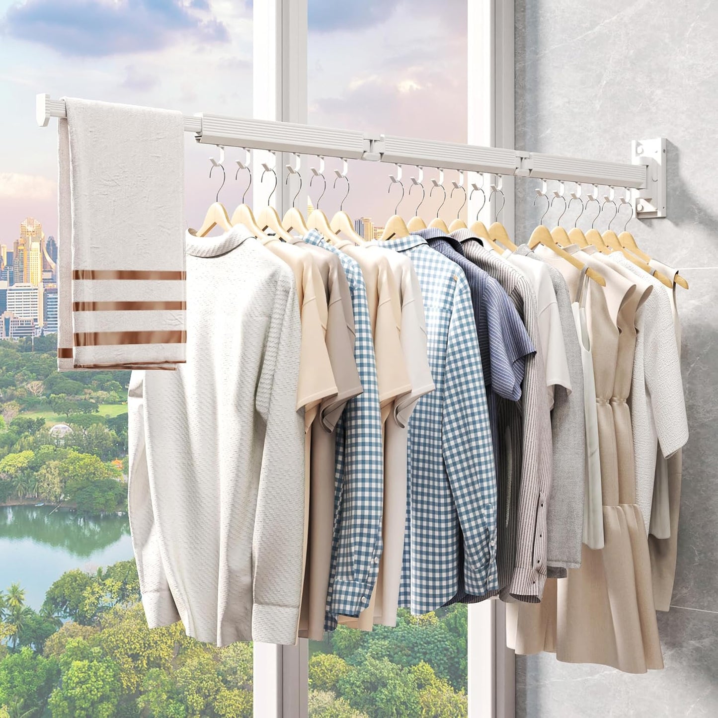 Laundry Rack Wall Mounted,Clothes Drying Rack,Drying Rack Clothing,Clothes Rack,Laundry Hanger Rack,Laundry Drying Rack,Drying Rack Wall Mounted,Retractable ,Collapsible,White Color(J-type Hooks) - NestledHome