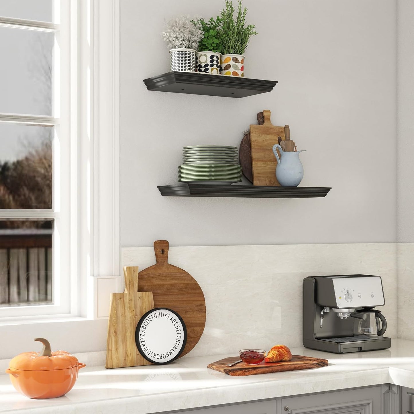 Floating Shelves for Wall, 16 Inch Wall Mounted Black Hanging Shelf for Kitchen, Living Room, Office, Bedroom, Bathroom, Retro Vintage Wood Bookshelf for House Decor - NestledHome