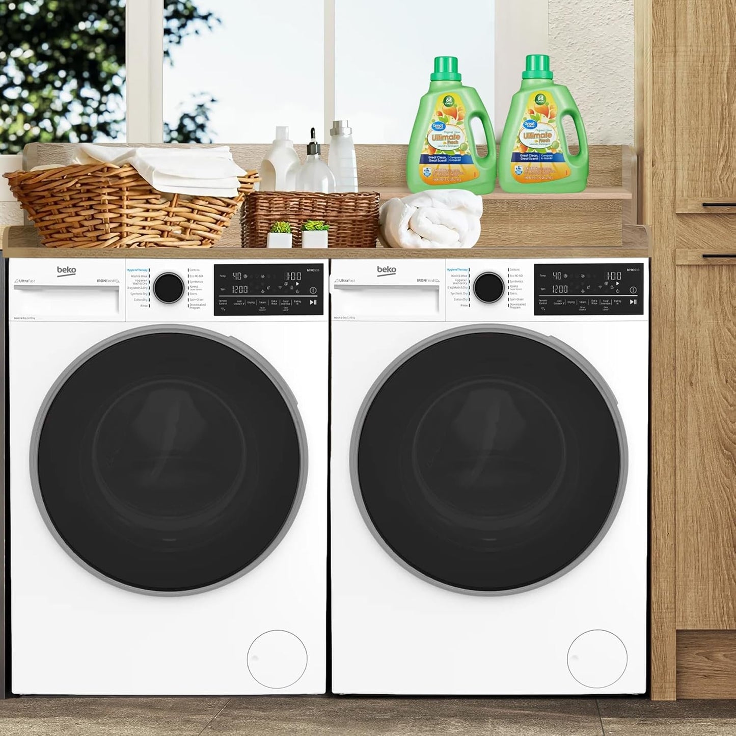 Royxen Laundry Countertop with 2-Tier Shelf Universal Fit, Washer and Dryer Countertop with Storage Space, Shelf Height 11.5 Inches, White Oak - NestledHome