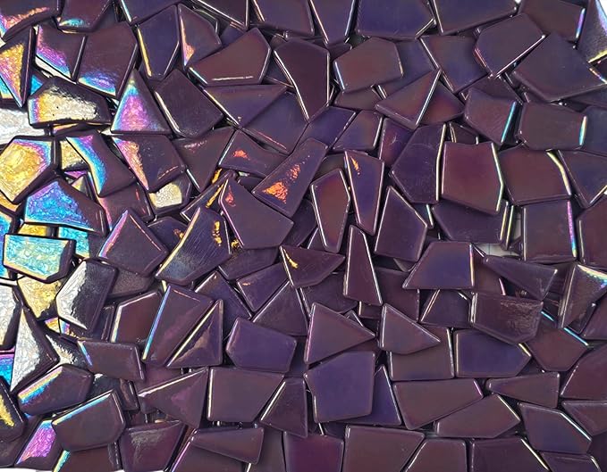 Irregular Glass Mosaic Tiles Bulk 500g Glossy and Iridescent Mosaic Glass Tiles for DIY Projects and Arts and Crafts Solid Colors and Mixes (Iridescent Purple)
