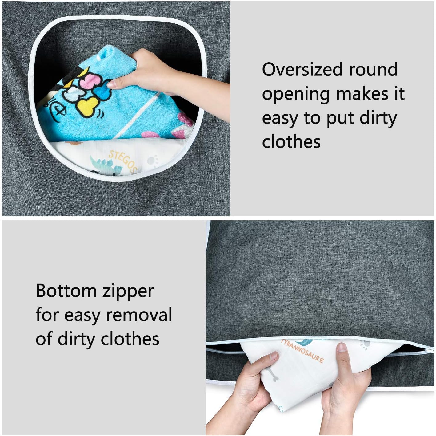 XL Large Hanging Laundry Bag with Hanging Hooks, Over the Door Laundry Bag and Hanging Laundry Hamper with Zipper, Hanging Storage Bag for Laundry, Toys, Towels, 36x 22 Inch,Grey. - NestledHome