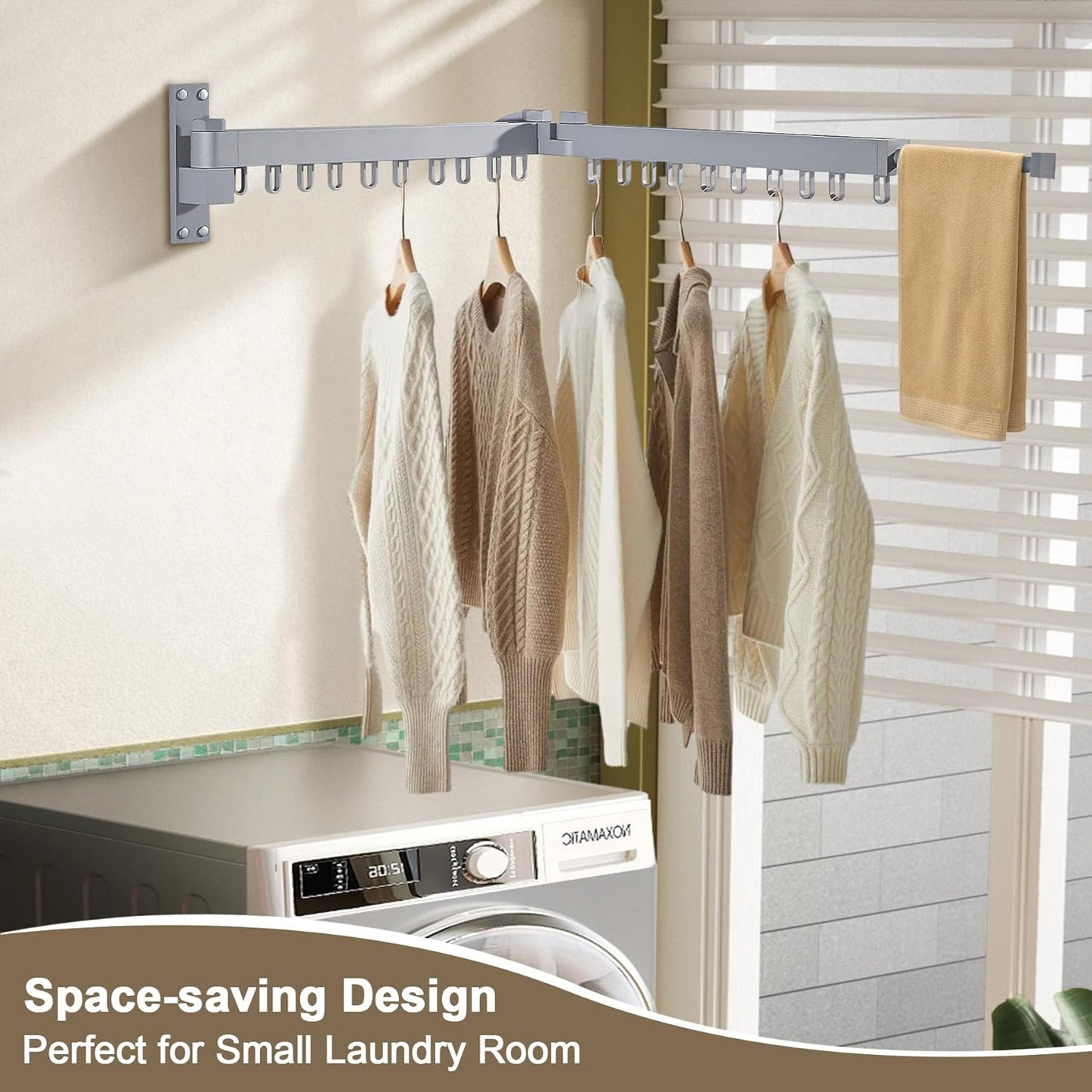 Bakala Clothes Drying Rack, Laundry Drying Rack Foldable, Heavy-Duty Space Saving Hangers, Wall Mounted Clothing Racks for Laundry Room Organization, Folding, Retractable 64" Clothes Dryer (Silver) - NestledHome